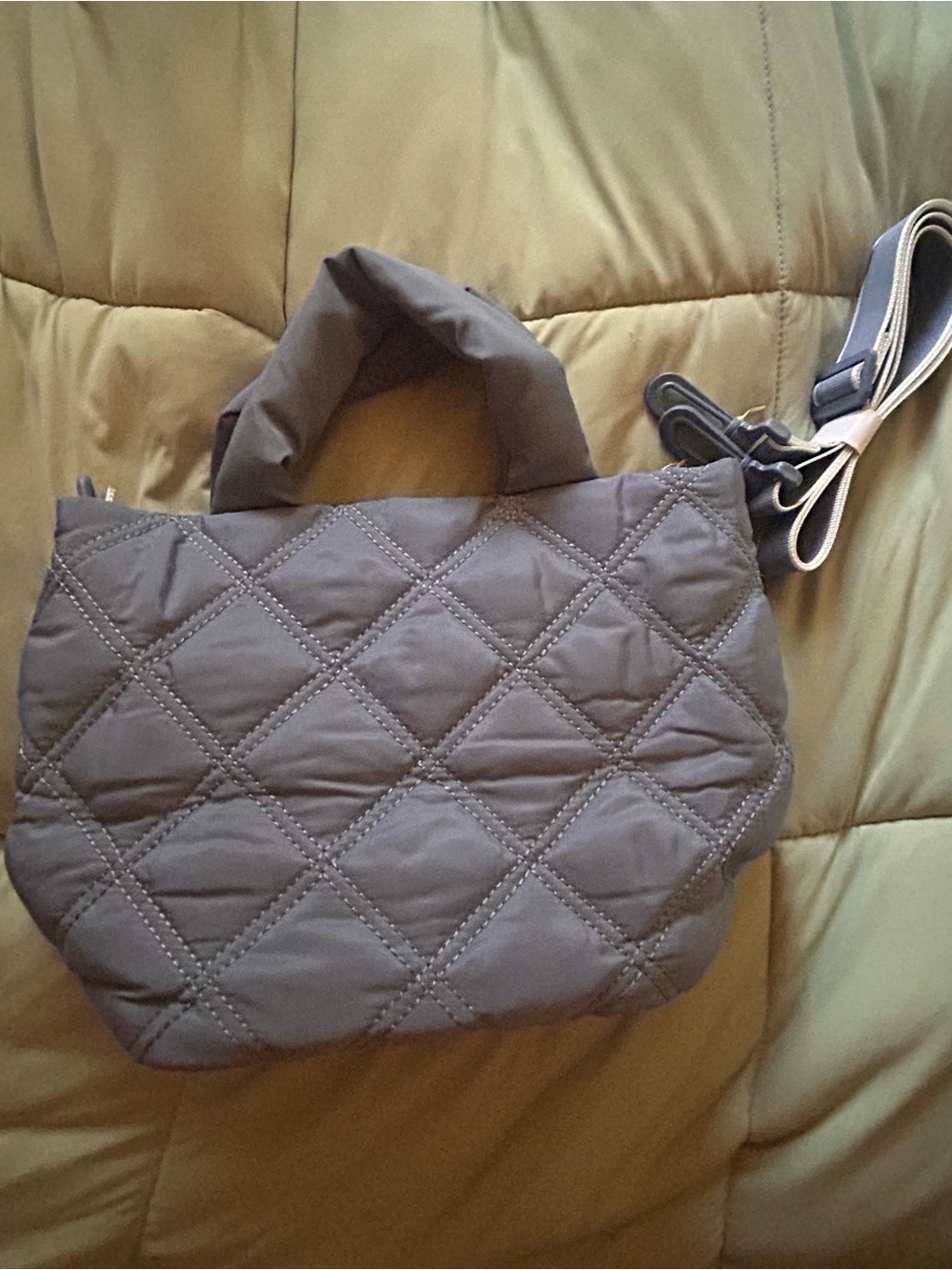 Quilted Gray Crossbody Bag with Padded Top Handle